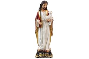 TESTEL Biblegifts Estatua florentina de Jesús Buen Pastor, 13 cm, diseño tradicional italiano, resina con texto en inglés "Christ portando Baby Lamb Gold", en caja de