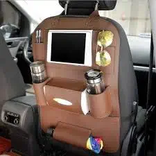 Savpesh PU Leather Car Backseat Organizer for SUVs Van Multifunctional Car Back Seat Storage with Tissue Box, Tablet, Bottle, and Umbrella Holder Pockets