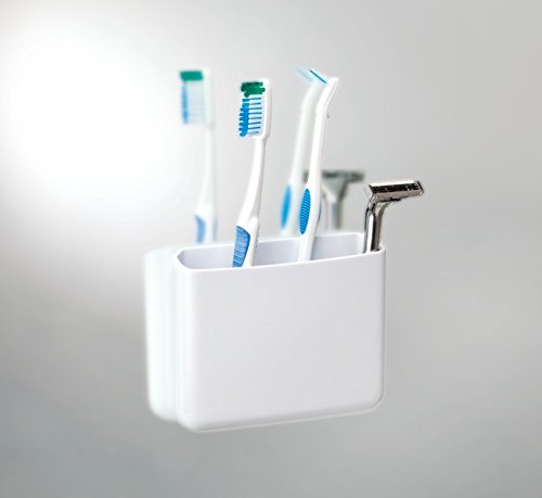 mDesign AFFIXX Zahnbürstenhalter – praktische, selbstklebende Halterung für Zahnbürsten – Aufbewahrungsbox für Zahnpasta mit fünf Fächern – weiß - 2