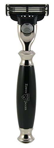 Edwin Jagger - Rasoio con manico imitazione ebano, nodo ed estremità in nichel placcato