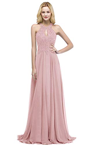 MisShow Robe de Soirée Longue pour Mariage Vintage Femme Robe de Gala Longue Robe de Cocktail Jeune Fille Chic Elégante Rose 42