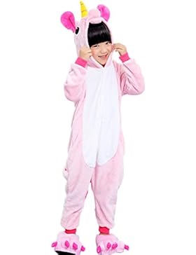 EmilyLe Mädchen Einhorn Schlafanzüge Kinder Tier Jumpsuits Pyjama Cosplay Nachtwäsche Overall Hausanzug Fastnachtskostüm