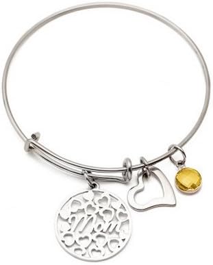 Fashion Style Love Heart Bracelets,Heart Bangle Bracelet Crystal Stainless Steel Bracelet Gift for Mom 11