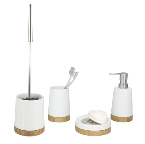 WENKO 17676611 WC-Garnitur Bamboo – WC-Bürstenhalter, Keramik, 10.8 x 42 x 10.8 cm, Weiß - 3
