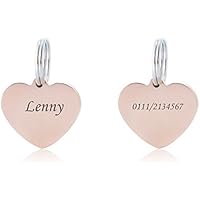 ZALAGO Herz Edelstahl Personalisiert Haustier ID Tag Hund Tag Hundemarke Anhaenger MIT Gravur Service,Rose gold
