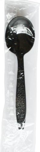 Daxwell Heavy Weight Polystyrene Soup Spoon, Individually Wrapped, Black (Case of 1,000)