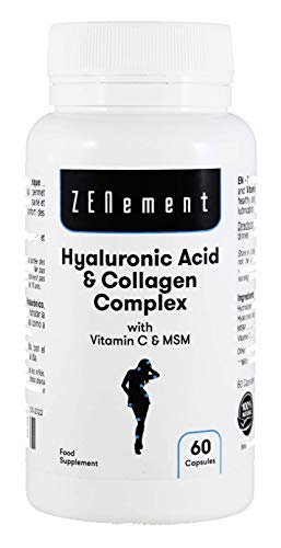 Acide Hyaluronique et Collagène, avec MSM et vitamine C, 60 capsules, pour combattre les effets de l'âge et avoir une peau et des articulations fortes et saines, sans OGM, 100% naturel