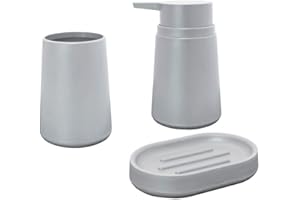 BM ITALIA SRL BM 4003 Set Accessori da Bagno Grigio in Plastica, Set Accessori Bagno Completo 3 Pezzi, Dispenser, Portaspazzolino, Portasapone