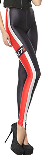 Thenice - Leggings - Ajustada - para Mujer Red weißen Streifen Medium