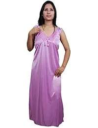 Indiatrendzs Women Nighty Satin Pink 2pc Set Of Sexy Nighty With Nightwear Robe Chest:42"