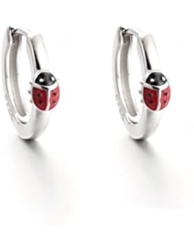 Hochwertige Ohrringe Creolen in 925 Sterling Silber mit süßem Marienkäfer handgemalt aus Emaille mit stabilem...