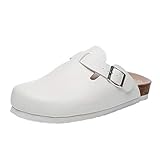 Yvelands Damen Sandalen Cork Slippers Women Sliders Mule Sandals Slip On Flat Open Toe Flip Flops(Weiß,42)