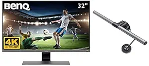 BenQ EW3270U 31.5 inch 4K, HDR, 95 Percent DCI-P3, AMD Free Sync, Height Adjustment, in-Built Speakers | BenQ Screenbar Plus e-Reading LED Light Lamp with Desktop Dial and Auto-Dimming