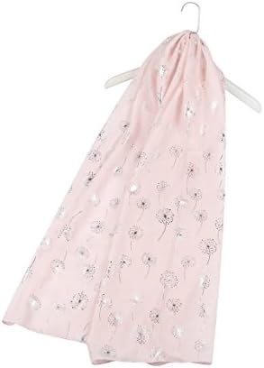 Silver Print Dandelion Celebrity Designer Foil Scarf Womens Scarf Shawl Wrap Ladies Long Cotton Scarf (Baby Pink)