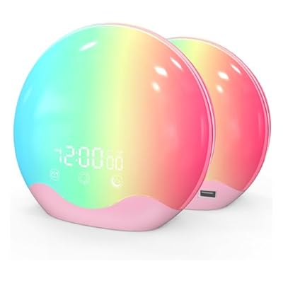 Cadrim Sunrise Alarm Clock Wake Up Light Two-sided Simulation Sunrise Sunset Daylight Alarm Clock Bedside Lamp 20 Brightness 12 Colour Mode 5 Sounds 20 Volume Touch Control Dual Alarms Snooze Fm Radio