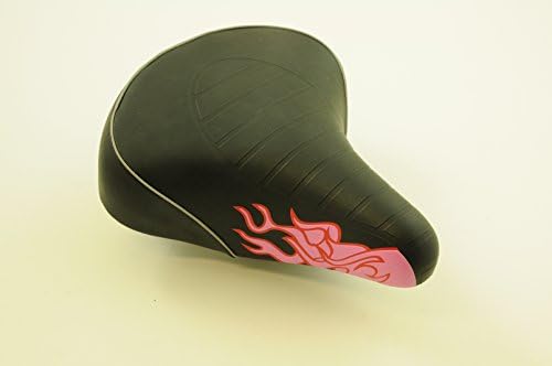 EXTRA COMFY CHILDS BIKE SEAT WIDE COMFORT BIKE SPRUNG SADDLE CRUISER TYPE PINK &amp; RED FLAME DETAIL