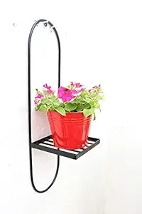 GIG Handicrafts Modern Iron Wall Pot Stand with Metal Planter (20 cm x 22 cm x 65 cm, Black & Red)