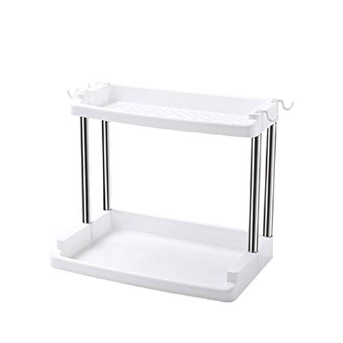 Preisvergleich Produktbild Luckilytop Double-Layer-Küche Gewürzregal Plastic Edelstahl Gewürz-Flaschen-Speicher-Regal Badezimmer Organizer