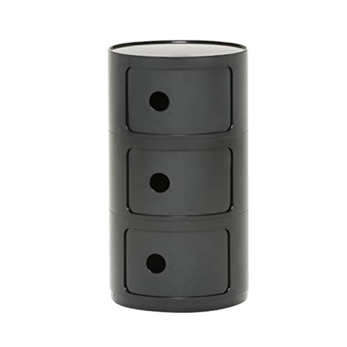Table de Nuit, Componibili Tiroir Moderne Mobilier Plastique Couleur Armoire de Chevet Chevet de Stockage Multifonction Cercle Table, 22.8" Hight (Color : Noir)