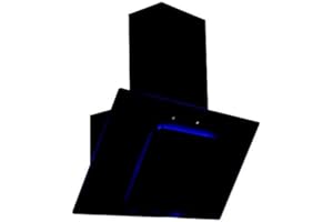 Cookology Essentials AEHBLUE70BK Extractor Hood 70cm - Angled Chimney Cooker Hood Wall Mounted - Blue LED Strip Lighting - 3 Speeds - Touch Controls - 371.5 m3/hr Air Flow - Grease Filter - Black