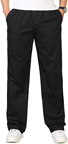 Hemiks Men’s Straight Plus Size Loose Cargo Drawstring Pockets Pants with Elastic Waistband (Black,6XL)
