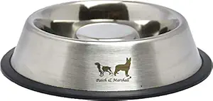 Patch & Marshall Slow Feeder Dog Bowl with Anti-Skid Rubber Ring for Dogs/Cats,Reduces Chocking for Better Digestion - 1100ml Water or 700g Pet - Stainless Steel