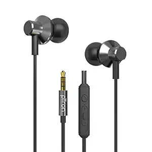 pTron Pride Lite HBE (High Bass Earphones) in-Ear Wired Headphones with in-line Mic, 10mm Powerful Driver for Stereo Audio, Noise Cancelling Headset with 1.2m Tangle-Free Cable & 3.5mm Aux - (Gray)