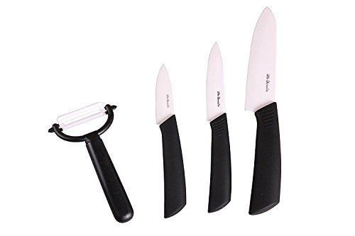 Hochwertige 4-tlg. Keramik-Messer-Set 3 Keramik-Messer Gemüseschäler mit dauerhafte scharfe Klinge- Marke IPA-Defense®