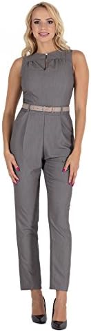 Clea Elegant jumpsuit with a decorative button , Colour:Grey, Size:14 (EU 42)