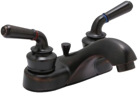 Huntington Brass 63431-20 4-Inch Center Set Two Handle Low Arc Lavatory Faucet with Brass Pop-Up Drain Assembly, Antique Bronze