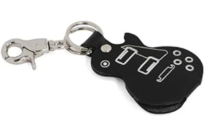 ends cuoio Porta Plettro a Forma di Chitarra Gibson Les Paul, Custodia per Plettro in Vero Cuoio con Moschettone, Accessori per Musicisti - 100% Made in Italy (Nero)