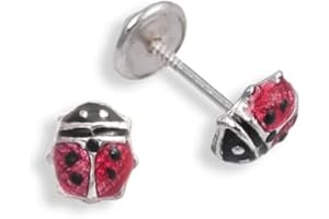 Turmalina - Pendientes bebe niña mariquita de Plata de Ley 925, pendientes con motivo de mariquita, tamaño de 5 x 6, de la marca de joyería Turmalina by Martina