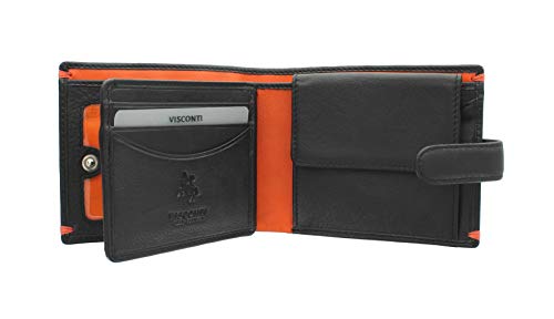 Visconti Colección Alpine LUCERNE Cartera de Cuero con Cierre de Lengüeta AP63 Negro/Naranja