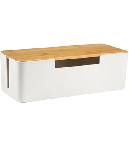 Kabelmanagementbox met Houten Deksel - 2 Stuks - Kabelorganizer voor het Verbergen en