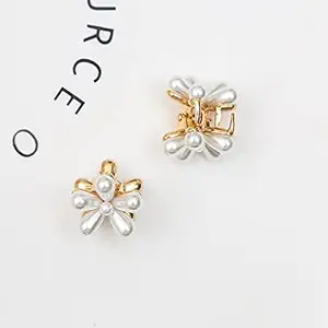 APSAMBR-2PCS Luxury Full Pearl Hair Claw Clamps Flower Hairpins Crab Retro Hair Clips Hair Accessories For Women Girl Mini Small Barrettes