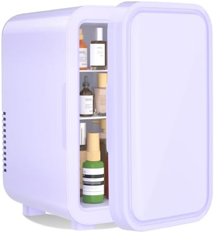 YASHE Mini frigo da 6 litri/8 lattine 220-240 V AC/DC, refrigeratore termoelettrico portatile, frigoriferi, camera da letto, cura della pelle, bevande, ufficio, dormitorio e auto, viola