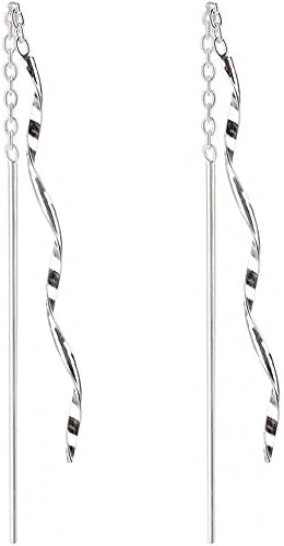 Luckyfree 925 Pure Silver Waves Ear-Wire Simple Curve Ear Fall Ear Hook Long Earrings Girl