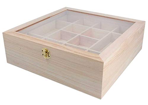 Caja de madera con vitrina de 32 x 32 x 10 cm. y separadores de doble altura, Acabados de gran calidad. Madera natural