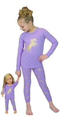 Girls and Dolls Matching Unicorn Pyjama Sets (14, Purple)