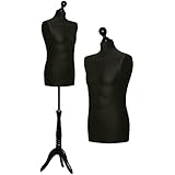 Deubl Erik Maniquí de Hombre, Altura Regulable, con pie de madera de color (Talla 50), Busto masculino, con funda extraíble, torso de espuma dura , Bezug Schwarz, Holzfuß Schwarz, 50