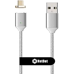 Cable de carga USB de segunda generación de Netdot, trenzado magnético con 1 conector Micro USB para Samsung Galaxy S2, S3, S4, S6; Note 2, 3, 4, 5; Tab S2, S; LG G4, G3; Sony Xperia Z5 Premium o Compact, etcétera (Color plata)