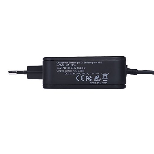 Lumsing Netzteil Ladegerät AC Adapter 12V 2.58A 36W Mit USB QC 3.0 Für Surface Pro 3/ Pro 4 i5 i7 Tablet Mit EU Stecker Schwarz - 6