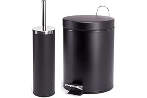 MSV Juego de baño de 2 piezas, cubo de basura y escobillero, color negro