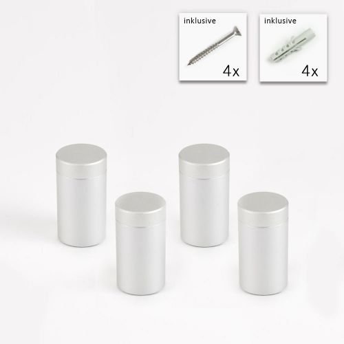 Alu Abstandshalter 13 x 20 mm in Satin - 4er Set, Plattenhalter, Schildhalter, PLEXIGLAS® Halter
