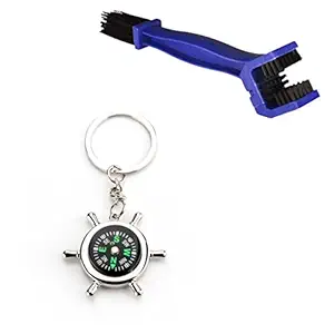 AKSMIT Bike CHAINBRUSH & Compass Silver Metallic Key Chain Keychain for Royal Enfield Classic 350
