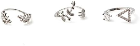 Accessoryo Women's Statement Silver Diamante Ring Set