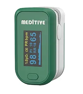 MEDITIVE Fingertip Pulse Oxygen Monitor, Pulse Rate with Respiratory Rate RR and Perfusion Index (Green)