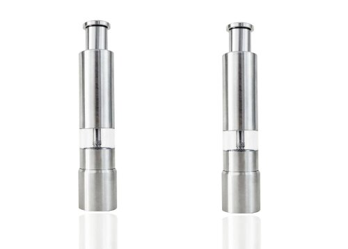 Yeme Mini pumpe Grind Edelstahl Salz und Pfeffer Gewürzmühle Mühlen, Set bestehend aus zwei