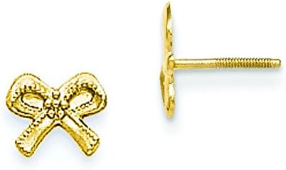 14ct Yellow Gold Bows Screw-Backback Childrens Earrings - Measures 5x7mm