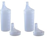 PLASTIC FEEDING CUP WITH 2 LIDS - Adult feeder beaker with large and narrow spout - Hospital mug (2)